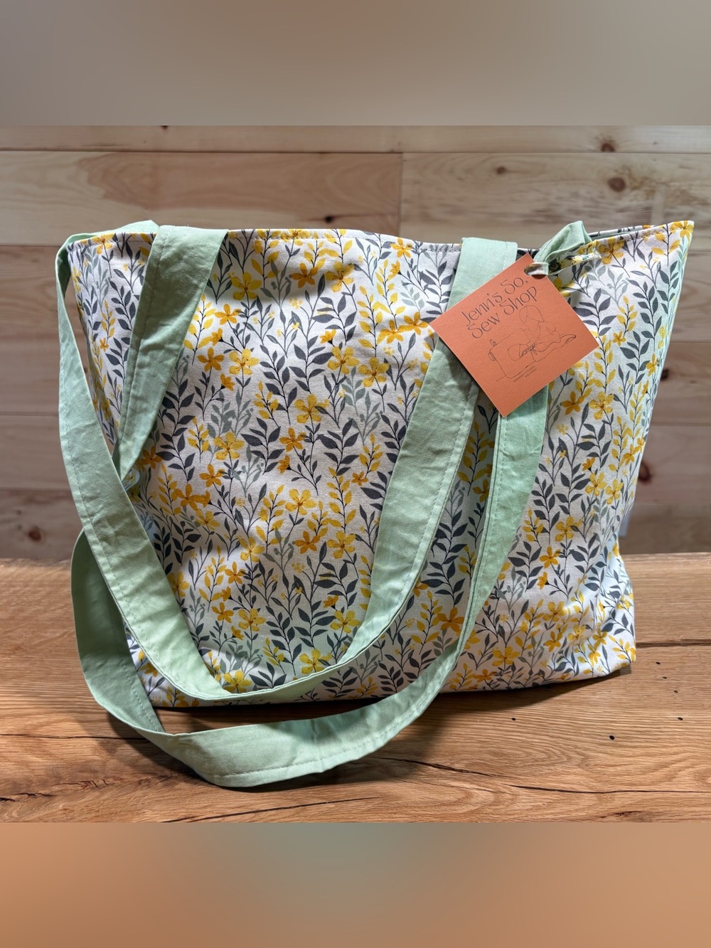 Floral Yellow & sage Green Cotton Tote Bag